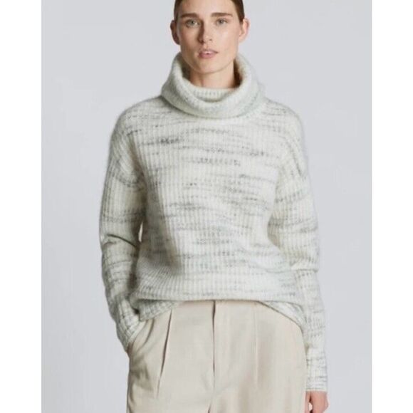 NWT EVERLANE Alpaca Marl Knit Turtleneck Sweater,S ivory/gray - Picture 1 of 9
